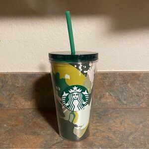 Starbucks Cold Brew Coffee Mug Green Straw Army Camo Camouflage from gift set